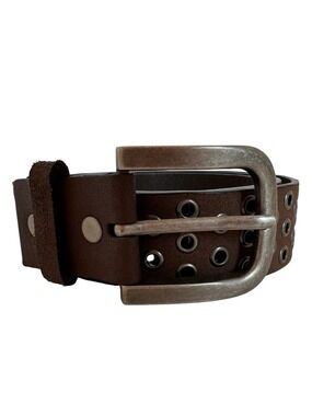 Kenneth Cole Leather Belt Sz 38 Brown Grommet Rock Punk Goth Wide